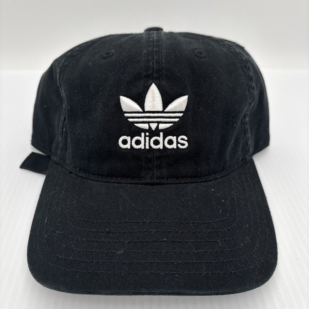 Adidas Hat Cap Strap Back Black White Trefoil Embroidered Mens One Size Cotton